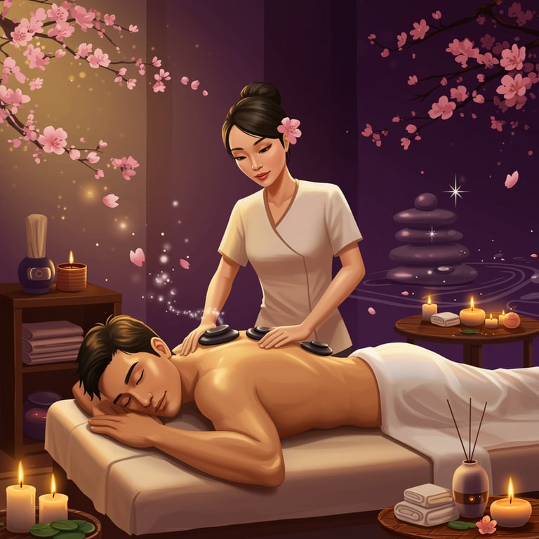 a man getting a massage by Asian woman