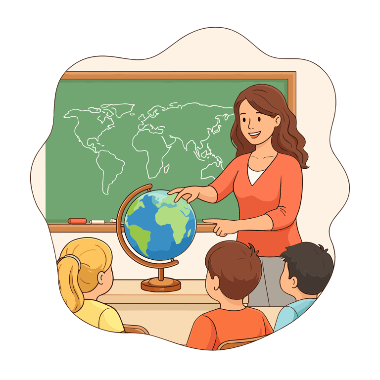 Teacher teaching students. Credits: https://pixabay.com/vectors/geography-classroom-teacher-10113450
