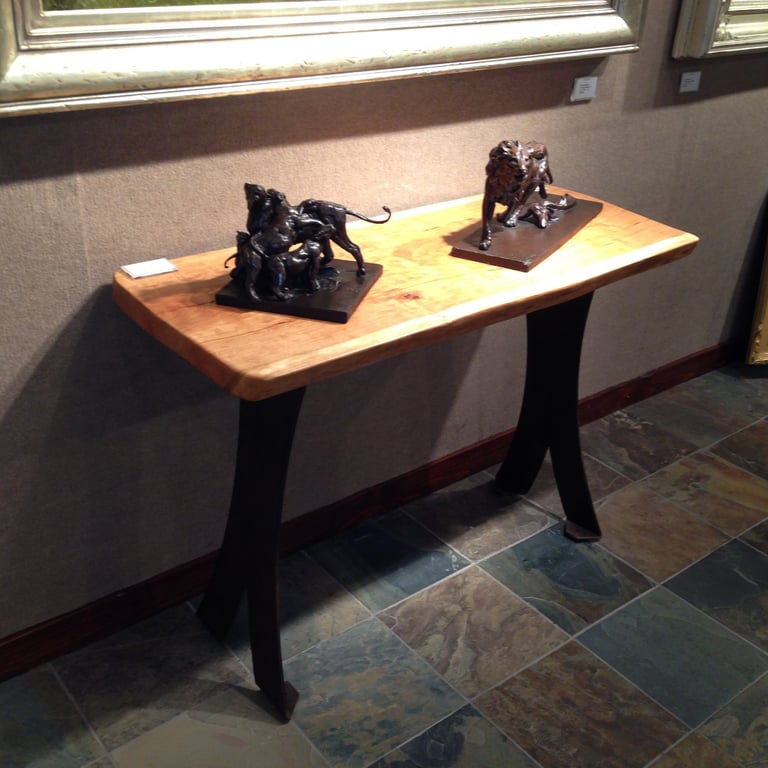 Cherry Slab Top with Steel Legs Sofa Table in Gallery