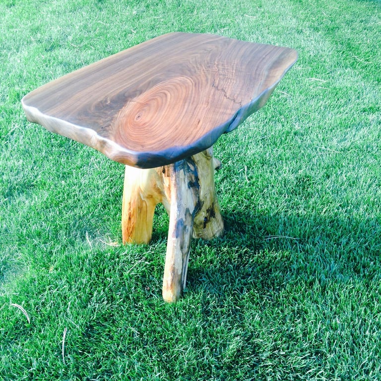 Walnut Top and Stump Base Small Table