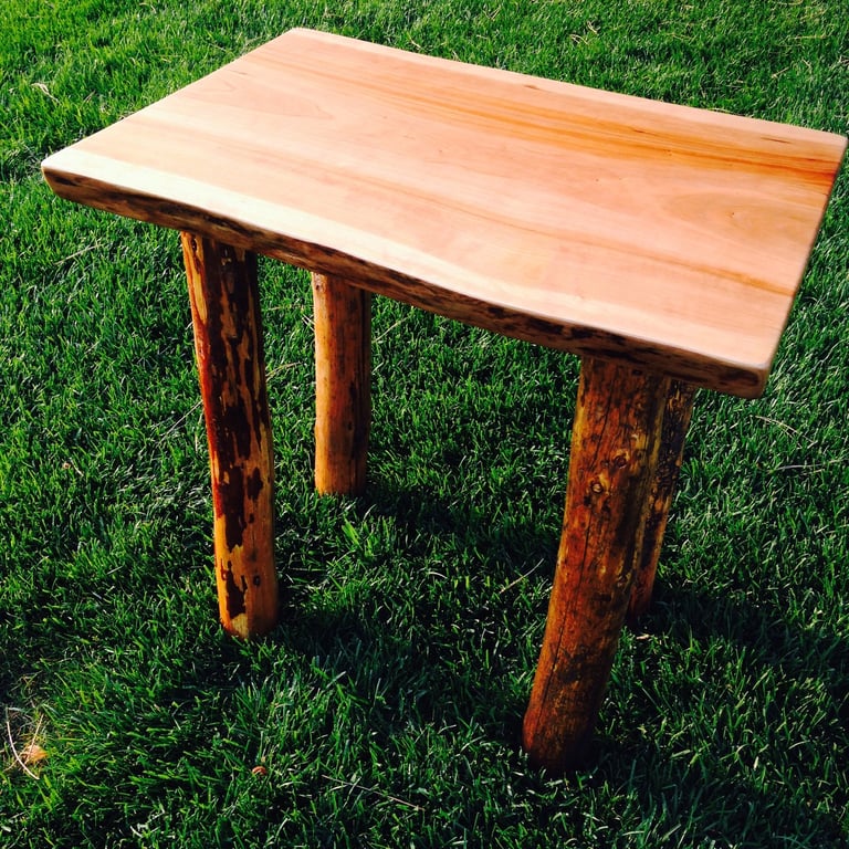 Cherry Slab Top with Lodgepole Pine Legs Side Table