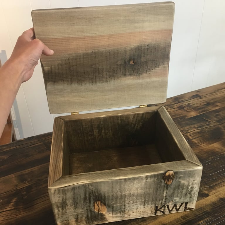 Personalized Pine Box with hinges and wood burned initials