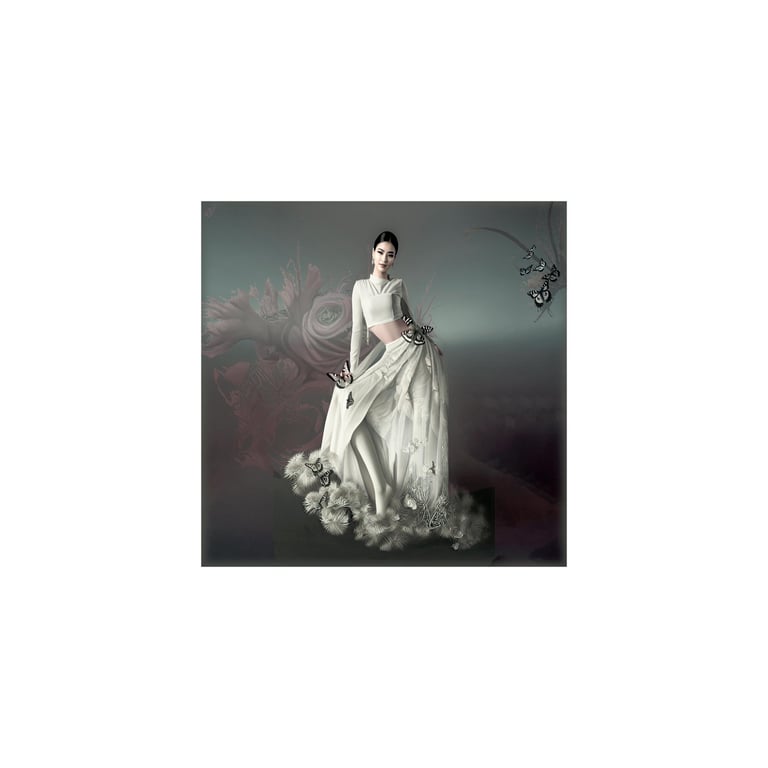a woman in a white dress with a umbrella