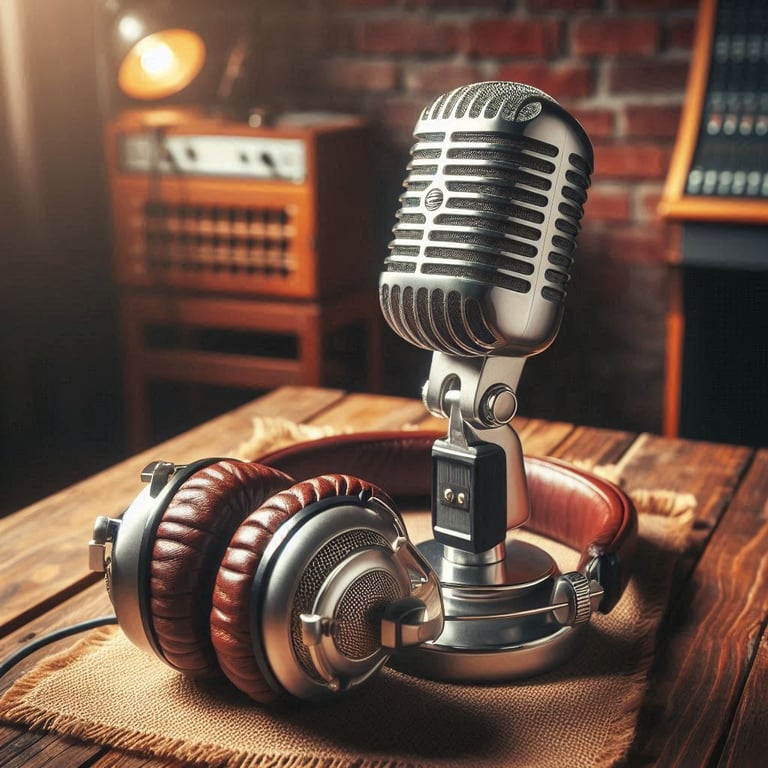 Micrófono y cascos, grabación profesional