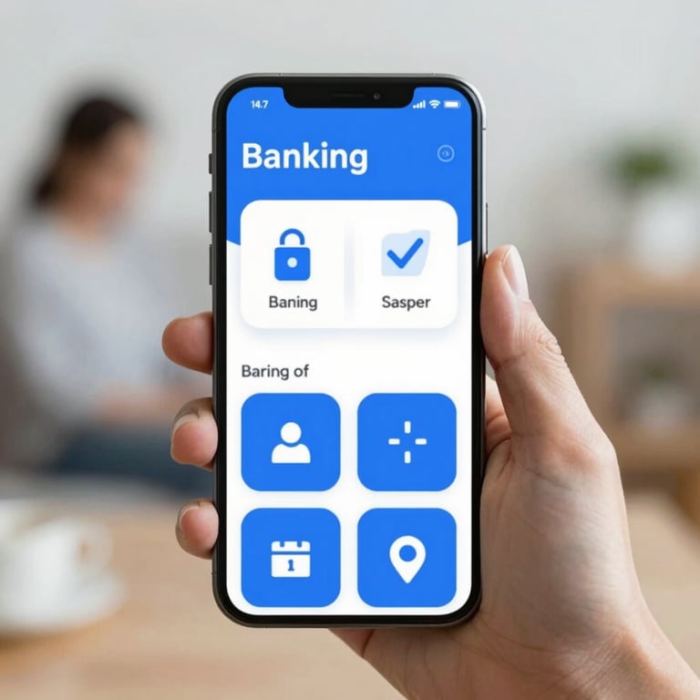 A smartphone displaying a clean, user-friendly banking app interface with the brand's blues.