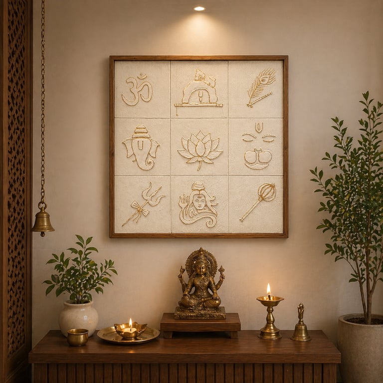 Divine Symbols Spiritual Wall Painting for Positive Energy - Vastu Pooja Room Art.