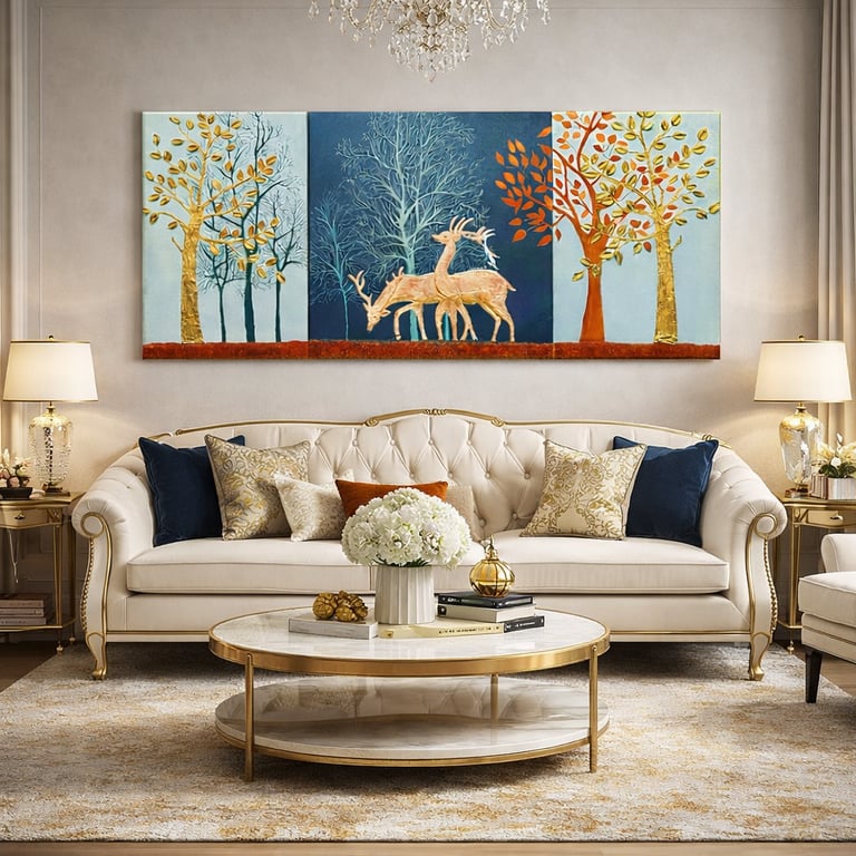 Set of 3 Textured Wall Art of Deers in forest for Modern Homes