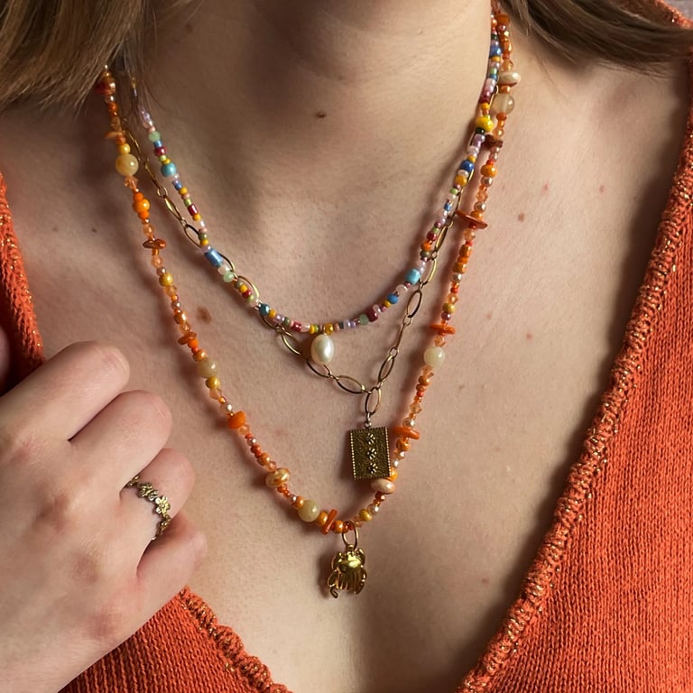 Collier perlé orange fait main – Ysalie