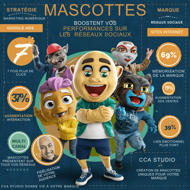 image qui mles performances d'une marque sur les réseaux sociaux avec une mascotte