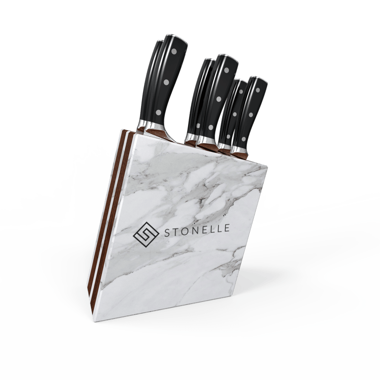 knife holder stone and wood kitchenware rendering