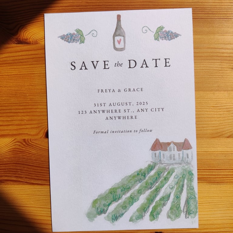 a save the date for a casual wedding in a french vinyard
