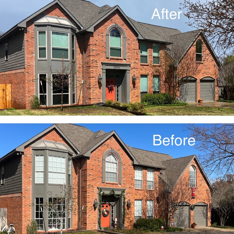 before and after front of house gray windows no grids