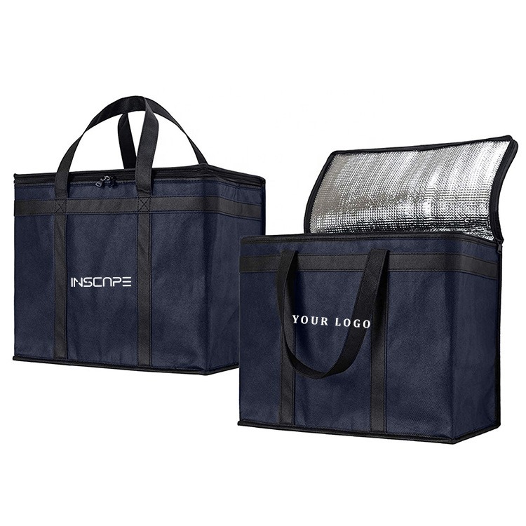a pair of black and navy blue color delivery bags perfect for food delivery