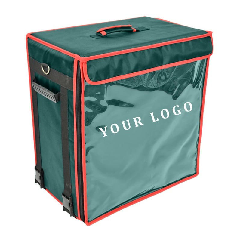 a large black with green color delivery bags perfect for courier boys