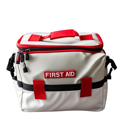 first aid kit bags in red and white color combination