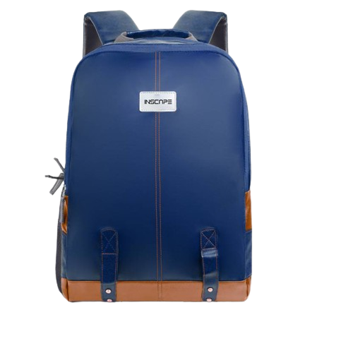 leather school bag in blue and brown color 