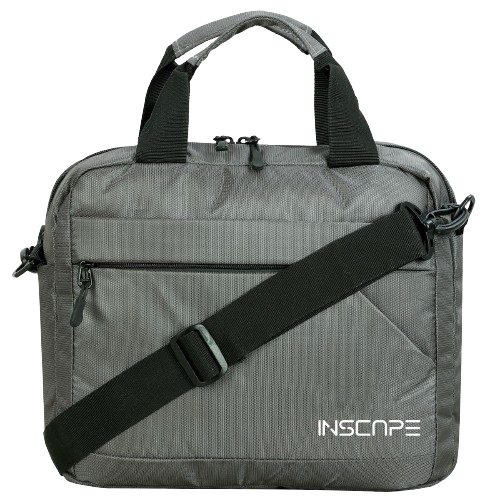 soft fabric office laptop bag with a logo on the side and with shoulder strap
