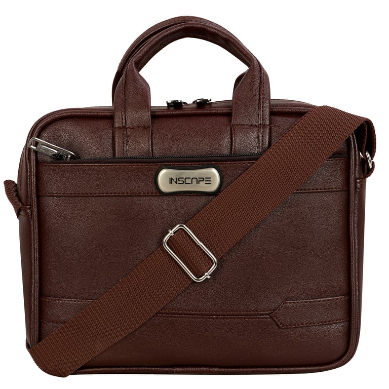 a brown briefcase sling bag with a brown strap