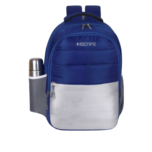 a school bags with simple and elegant look in royal blue and grey color 