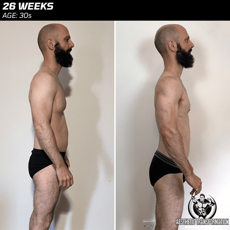 Marco’s fat loss and physique improvement side view before and after