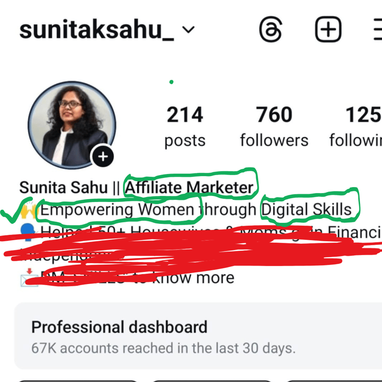 Fix Affiliate Marketing Bio for Instagram,Keywords,What you offer and who you help