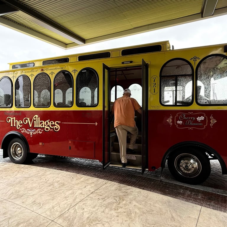 The Villages trolley used for tours departing from Eastport during the Street of Dreams visit