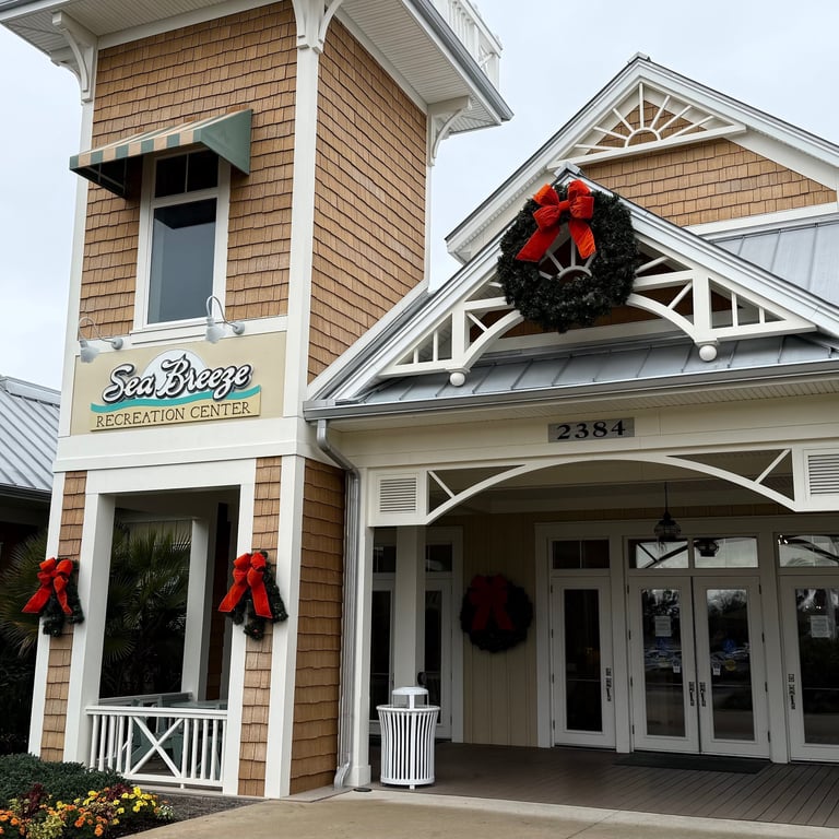 Sea Breeze Recreation Center exterior in The Villages, one of the recreation centers with a fitness center