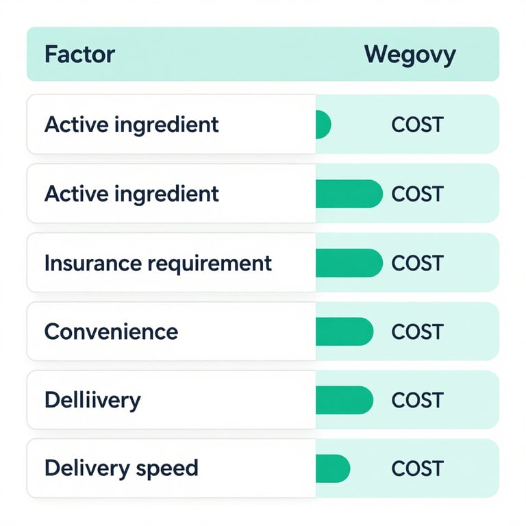 TMates vs Wegovy vs Ozempic comparison table showing cheaper semaglutide alternative benefits