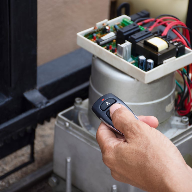 Gate motor being tested and repaired by a gate engineer