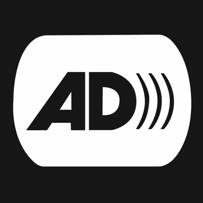 Universal symbol for Audio Description, used in content that offers this service.