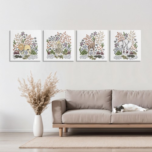 Living Room with Animals Illustration Wall Art