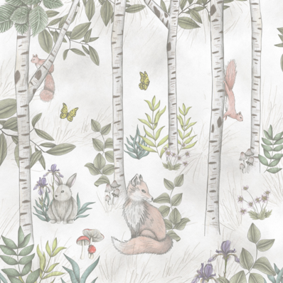 Woodland Creatures inside a Forest hand-drawn illustration
