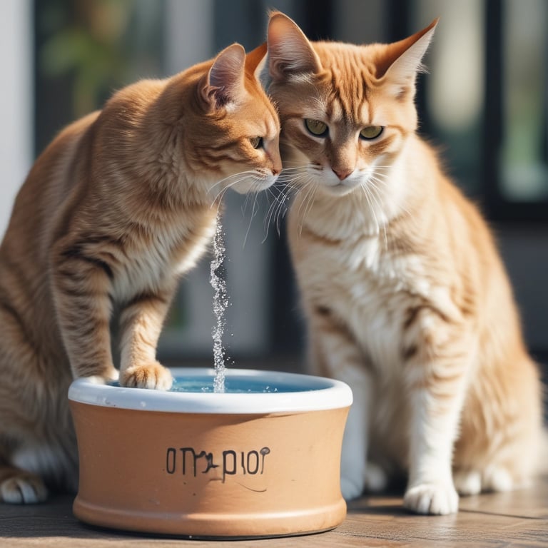 a cat drinking from a bowl