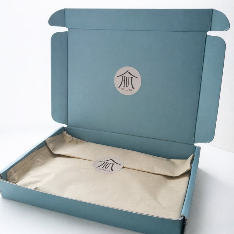 Hut Studio art gift packaging for the the best unboxing experience.