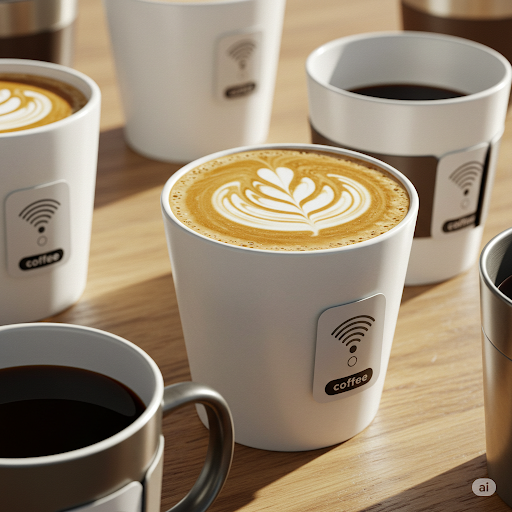 Coffee cup with RFID Sticker for Order Tracking