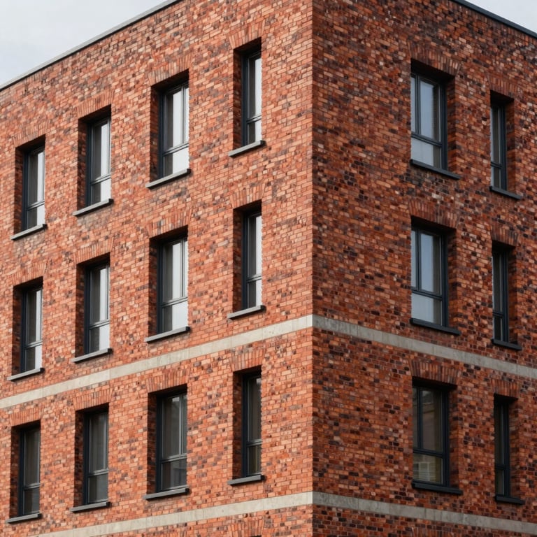 Detailed view of modern brickwork on a contemporary Central European residential building.