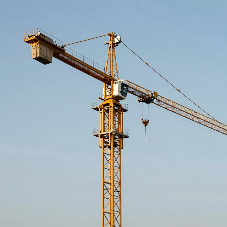 A heavy-duty yellow construction crane against a clear sky, symbolizing industrial growth.