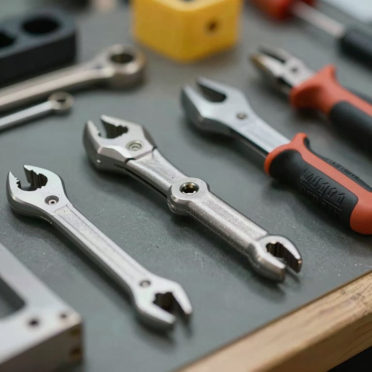 Close-up of specialized installation tools and high-quality materials on a professional workbench.