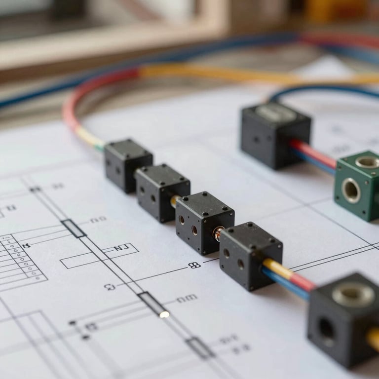 Close-up of electrical schematics and high-grade wiring components on a construction site.