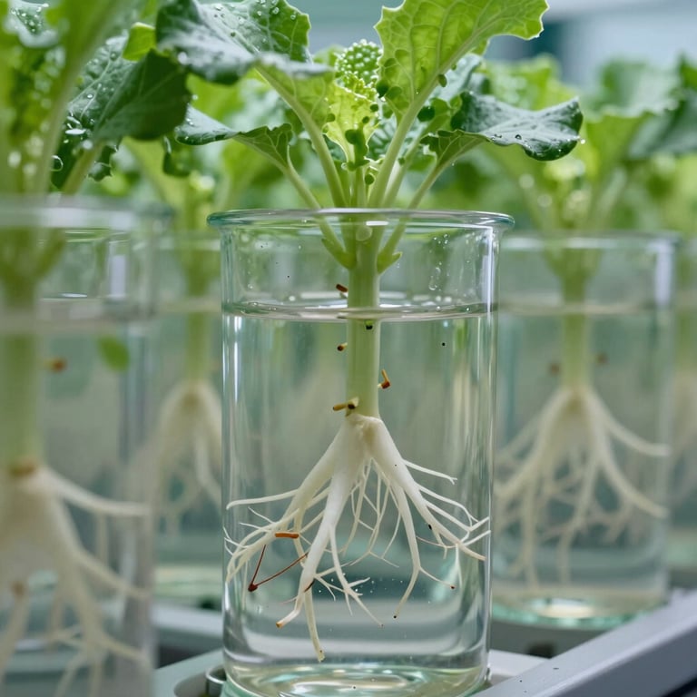 Detail of a hydroponic system with clear water and healthy roots, representing sustainable resource management and innovation.