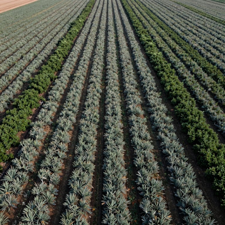 A wide aerial shot of precision-irrigated fields in the US heartland, displaying symmetrical patterns of sage and forest green vegetation.