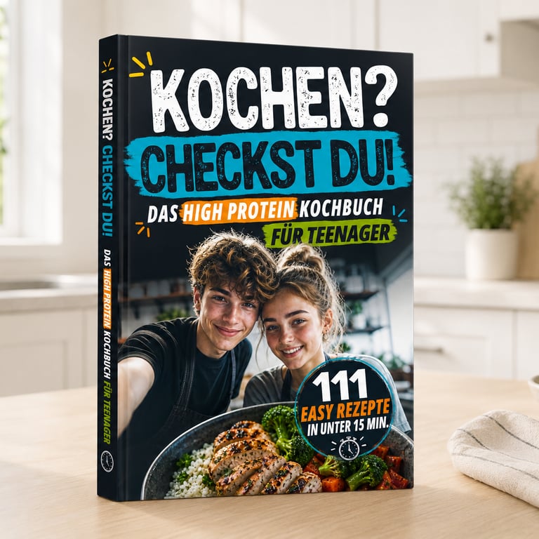 Kochen Checkst Du high protein cookbook for teenagers featuring easy 15-minute recipes.