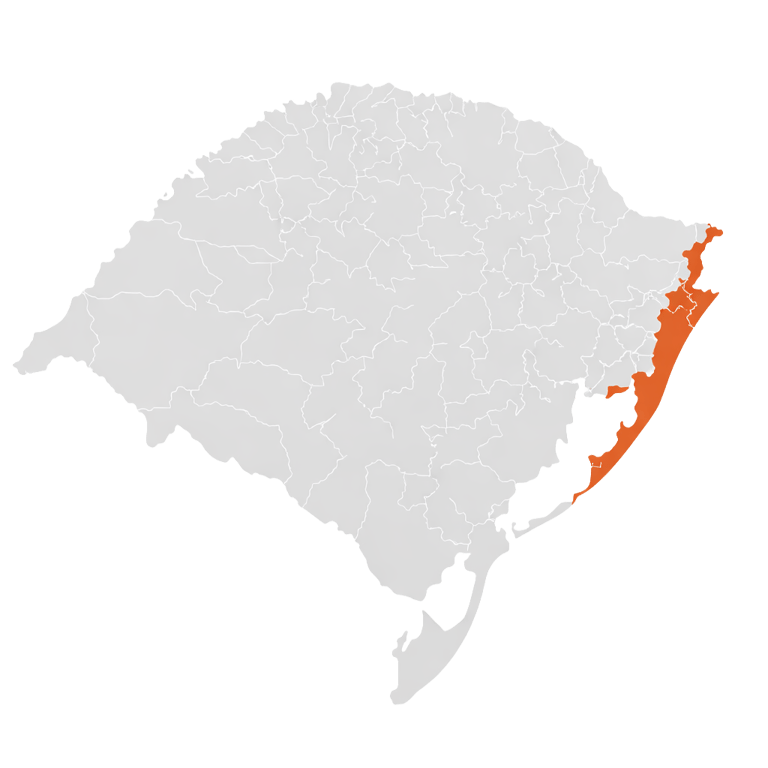 Mapa Rio Grande do Sul, destaque para Capão da Canoa e Xangri-Lá
