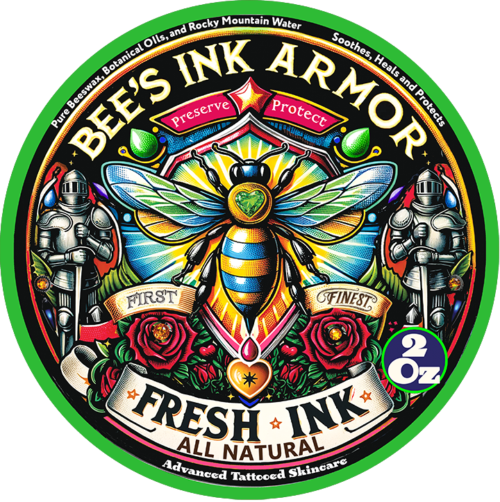 Bee's Ink Armor Fresh Ink, an all natural post-tattoo care & recovery balm with beeswax & Essential