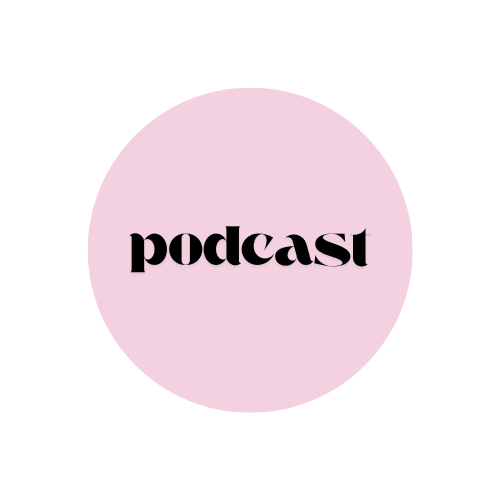 light pink circle with the word podcast