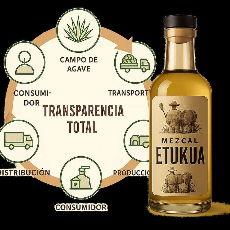  Infografía circular mostrando los diferentes eslabones de la cadena de suministro de mezcal con ico