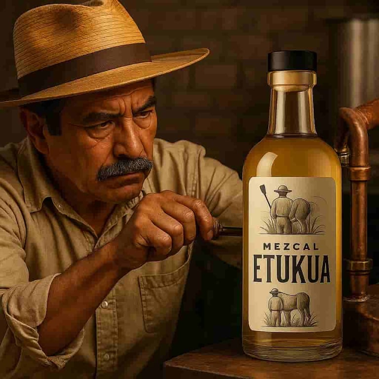  Artesano experto revisando proceso de destilación con atención al detalle