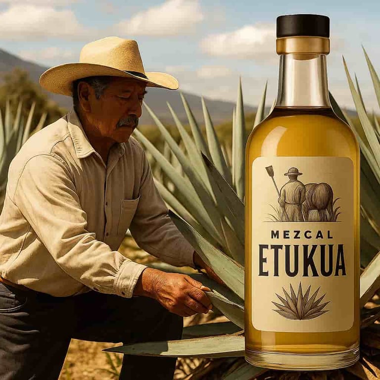 Experto revisando pencas de agave en campo bajo sol de Oaxaca
