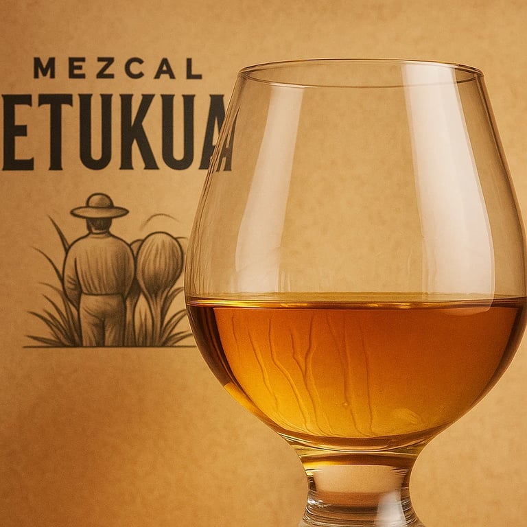 Copa de mezcal  con el logo de etukua