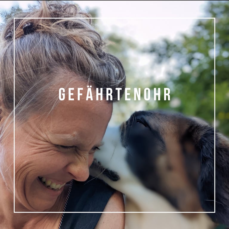 Hund flüstert in Menschen Ohr